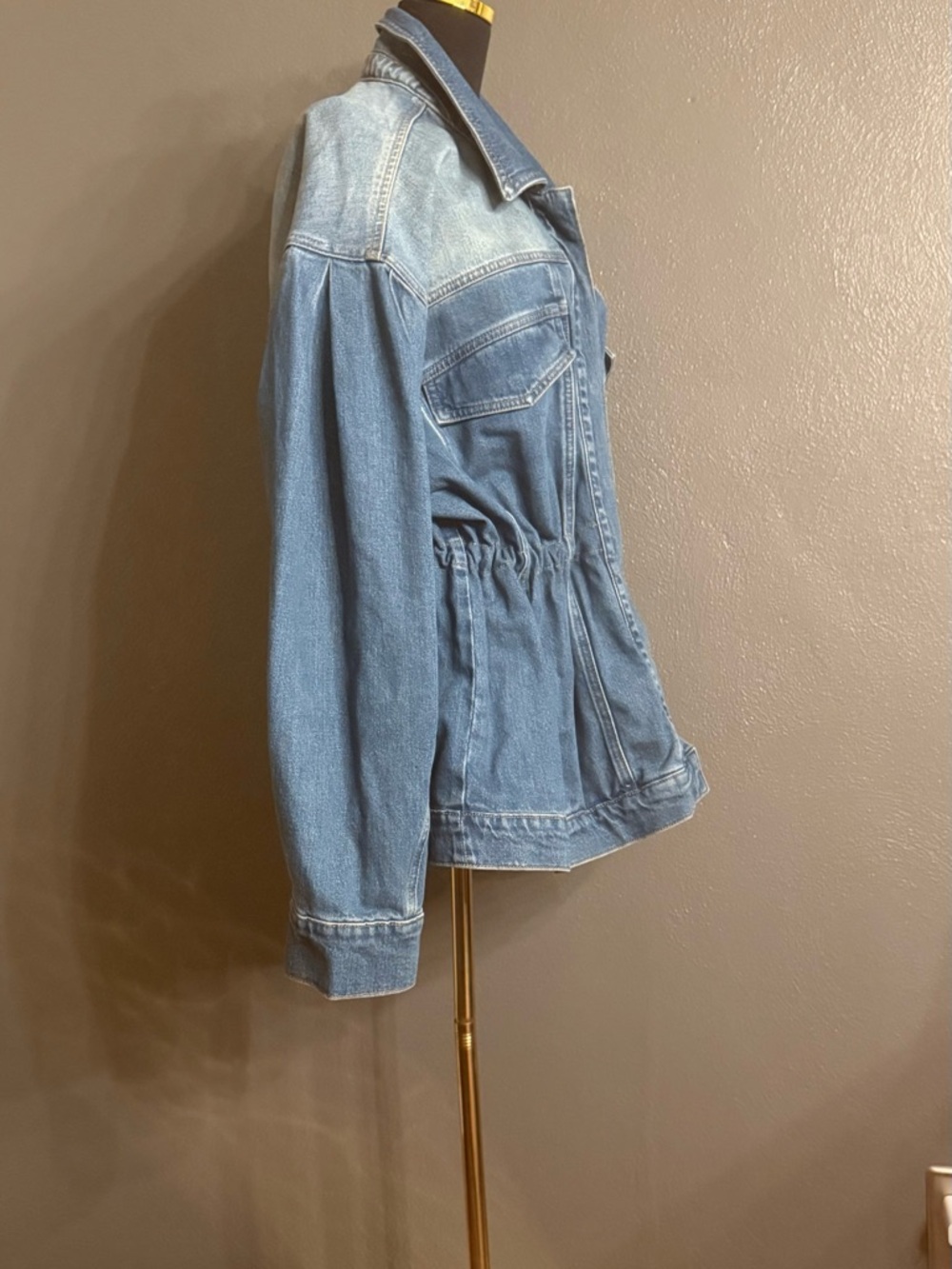 Good American Medium Blue Denim Zip Jacket with Drawstring Waist